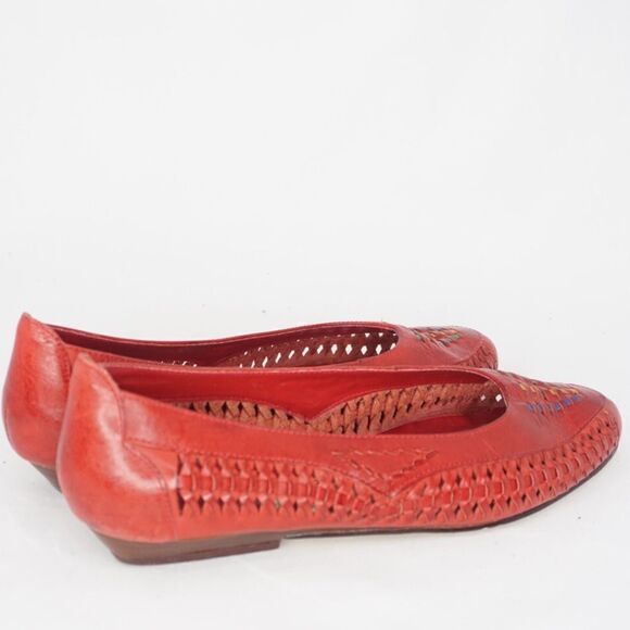 Vintage Leather Craft Susie 3 Woven Leather Almond Toe Flats in Red, Size 6 - Picture 9 of 10
